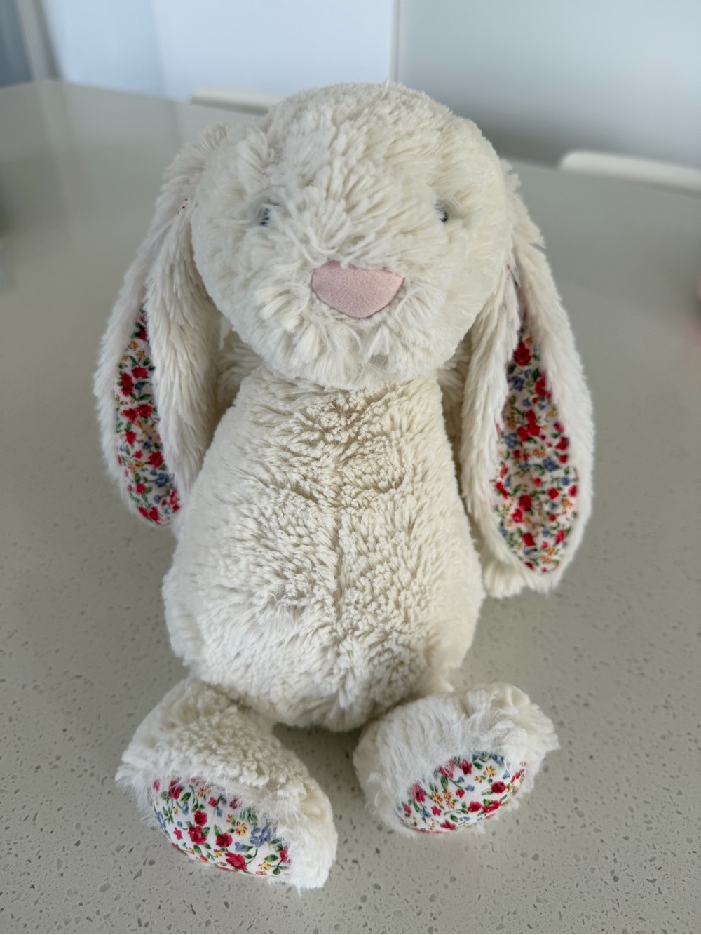 Jellycat Cream Plush medium Bunny with Floral-Ear Accents